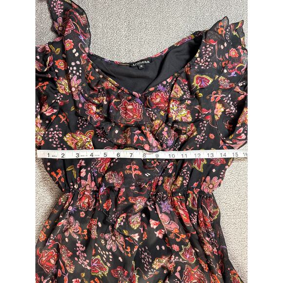 Floral Ruffle Midi Dress - Black and Red - Picture 7 of 9